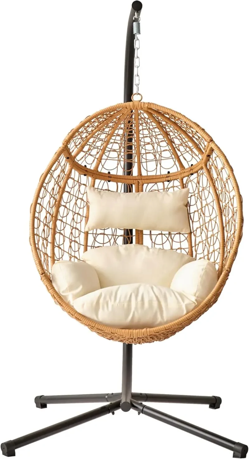 Wicker Rattan Hanging Egg Chair with Stand - 350 lbs Capacity for Indoor & Outdoor - Image 8