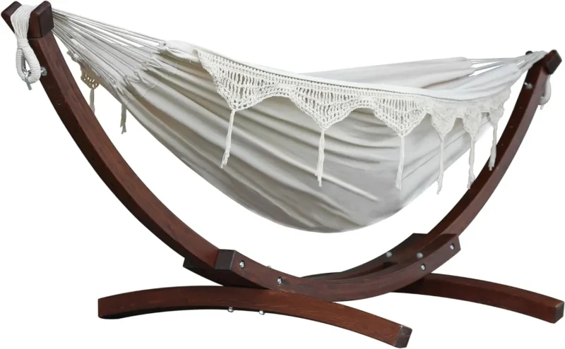 Double Cotton Hammock with Pine Arc Stand - 450 lbs Capacity for Backyard & Patio - Image 10