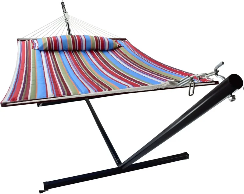 Double Fabric Hammock with Spreader Bars & Stand - 450 lbs Capacity for Backyard Relaxation - Image 10