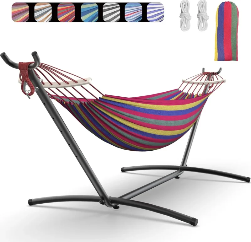 Double Hammock with Steel Stand - 600 lbs Capacity for Indoor & Outdoor Use - Image 10