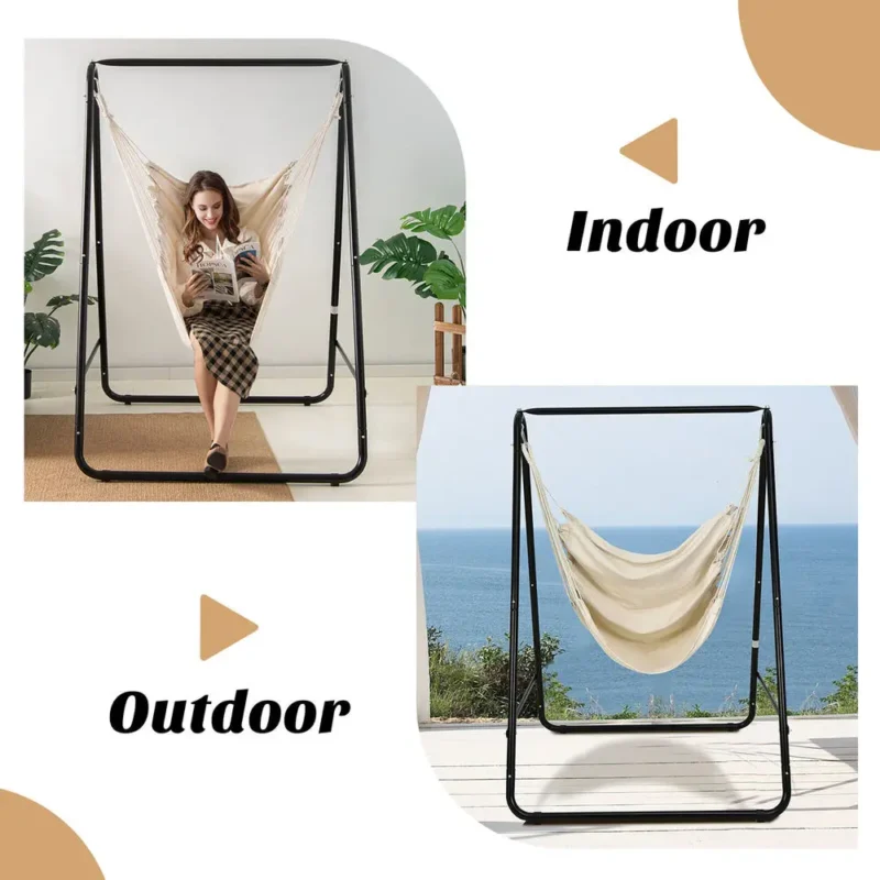 Hanging Padded Swing Chair with Heavy Duty Steel Stand - 350 lbs Capacity for Indoor & Outdoor - Image 3