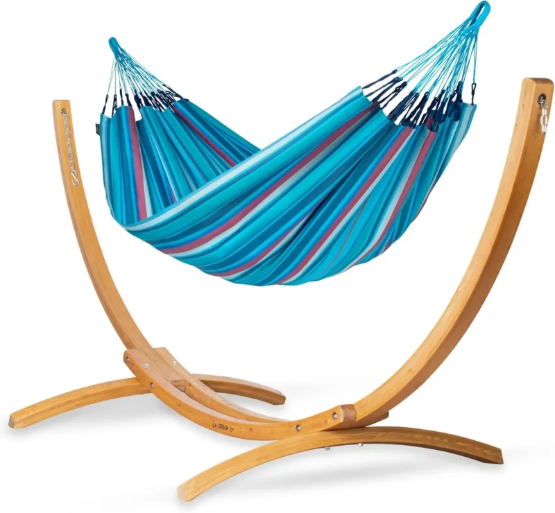 Double Olefin Hammock with Larch Wood Stand - 350 lbs Capacity for Backyard Relaxation - Image 12