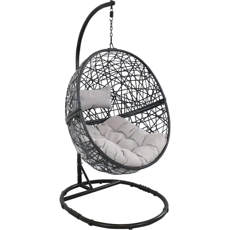 Resin Wicker Hanging Egg Chair with Steel Stand - 265 lbs Capacity for Indoor & Outdoor - Image 2