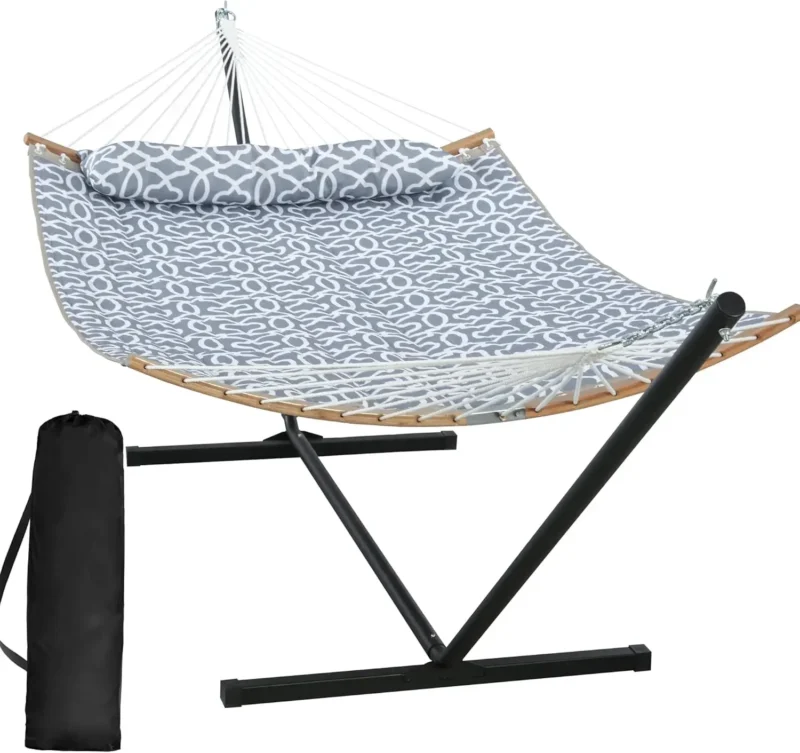 Double Portable Hammock with Curved Bamboo Spreader Bar - 450 lbs Capacity for Indoor & Outdoor - Image 8