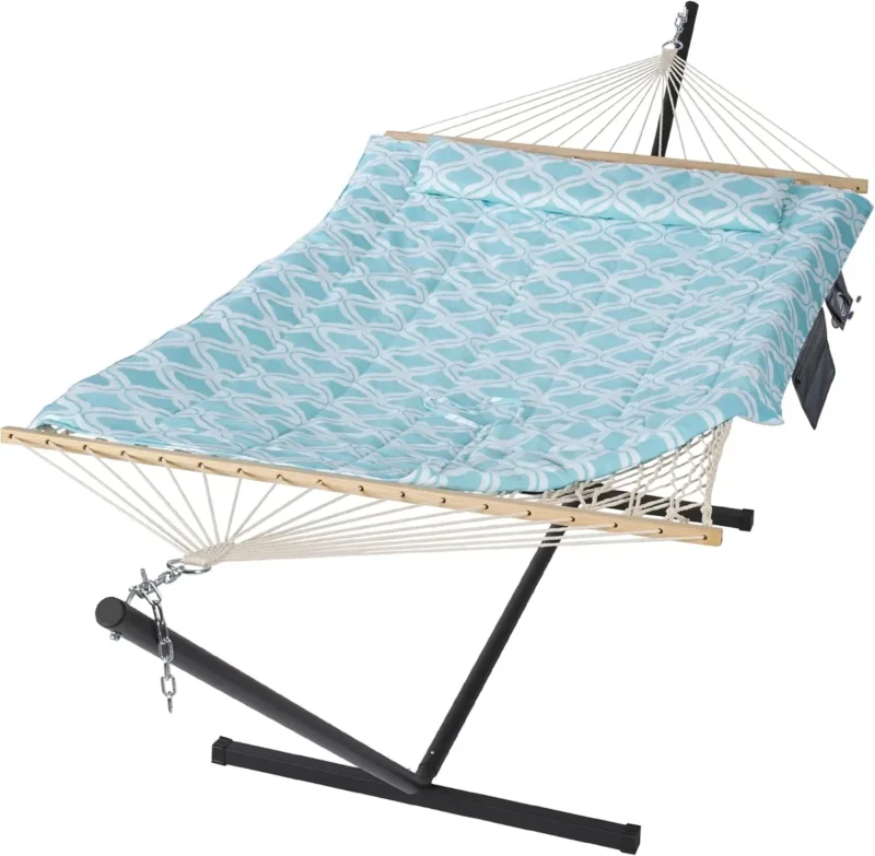 Double Cotton Rope Hammock with Steel Stand - 475 lbs Capacity for Backyard & Patio - Image 12
