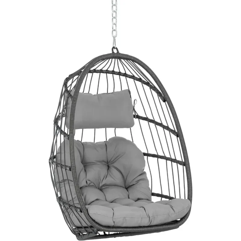 Foldable Wicker Hanging Egg Chair - 265 lbs Capacity for Indoor & Outdoor Use - Image 9