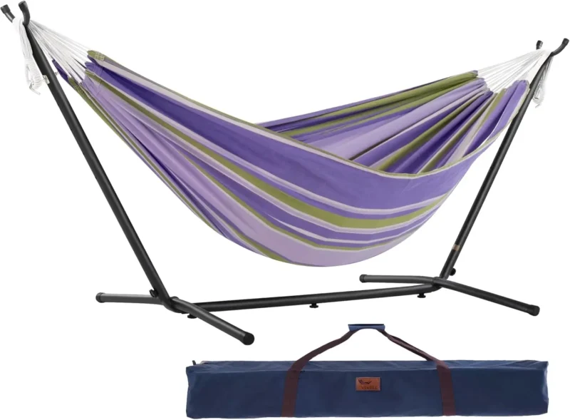 Double Cotton Fabric Hammock with Space-Saving Steel Stand - 450 lbs Capacity for Indoor & Outdoor - Image 22