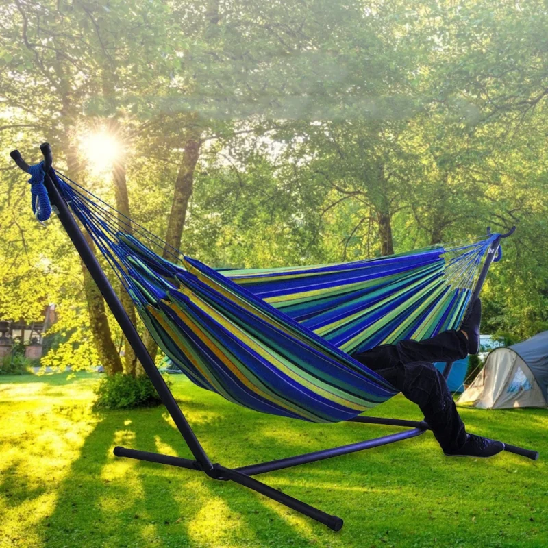 Double Fabric Hammock with Steel Stand - 450 lbs Capacity for Backyard & Patio - Image 6