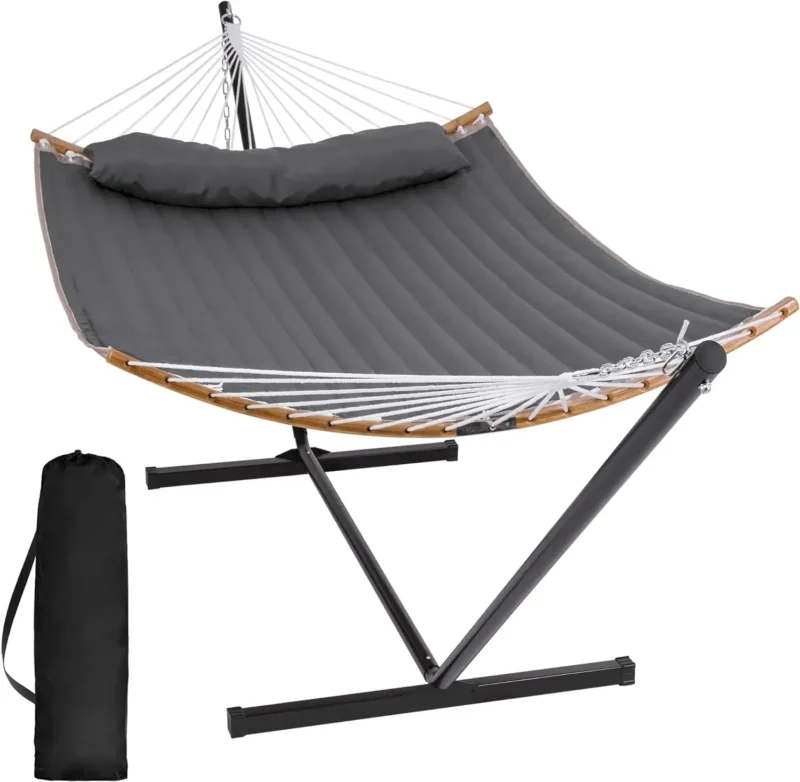 Double Portable Hammock with Curved Bamboo Spreader Bar - 450 lbs Capacity for Indoor & Outdoor - Image 7