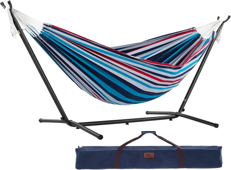 Double Cotton Fabric Hammock with Space-Saving Steel Stand - 450 lbs Capacity for Indoor & Outdoor - Image 8