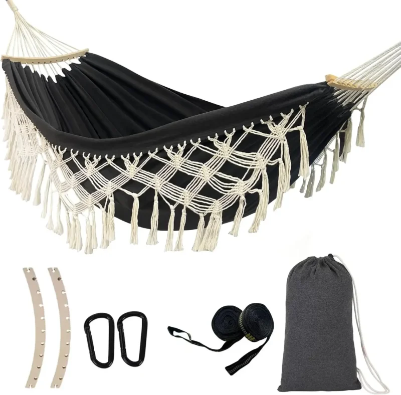 Double Fabric Hammock with Steel Stand - 550 lbs Capacity for Indoor & Outdoor Use - Image 7
