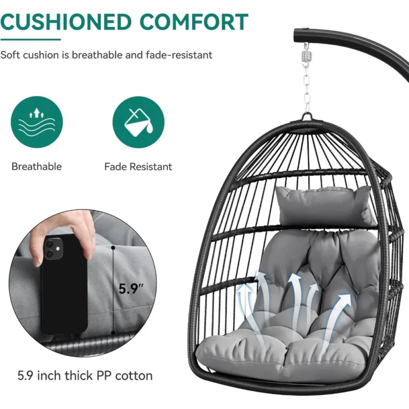 Wicker Egg Chair with Stand & Cushions - 330 lbs Capacity for Indoor & Outdoor Relaxation - Image 2