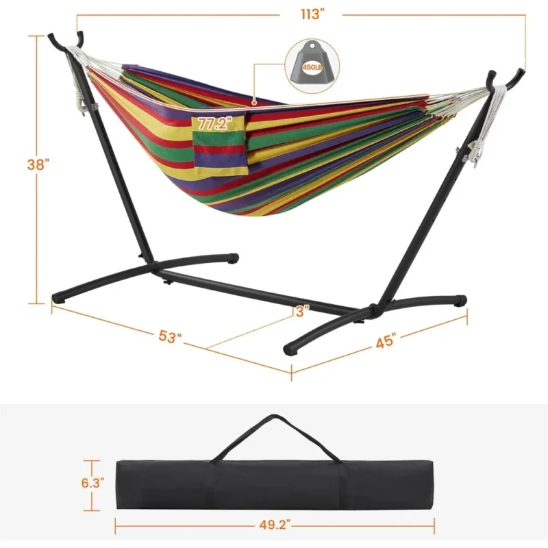 Double Fabric Hammock with Steel Stand - 450 lbs Capacity for Backyard & Patio - Image 3