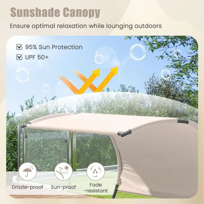 Double Outdoor Chaise Lounge with Canopy - 2-Person Patio Hammock with Detachable Pillows - Image 5