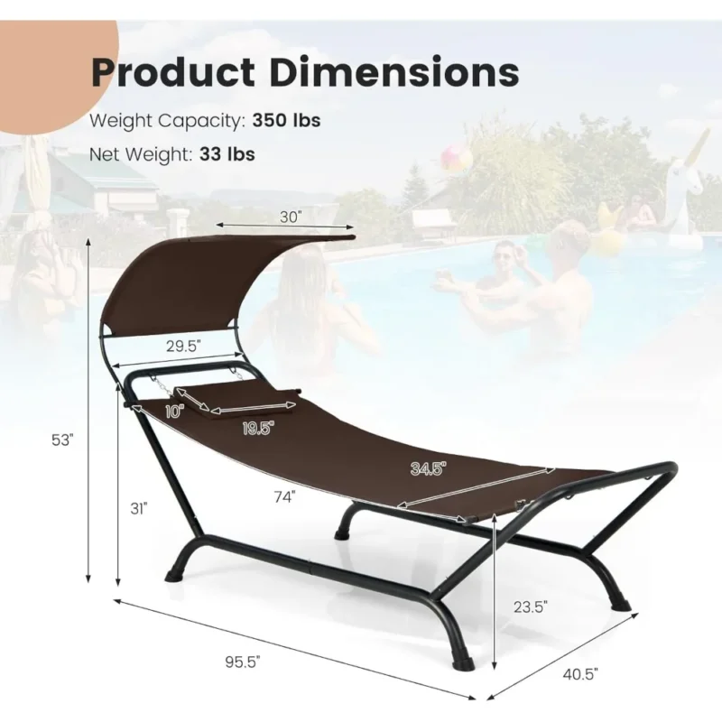 Adjustable Canopy Hammock with Rustproof Metal Stand - 350 lbs Capacity for Backyard Relaxation - Image 6