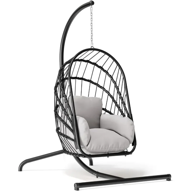Foldable Rattan Egg Chair with Cushions - 350 lbs Capacity for Patio & Garden - Image 6