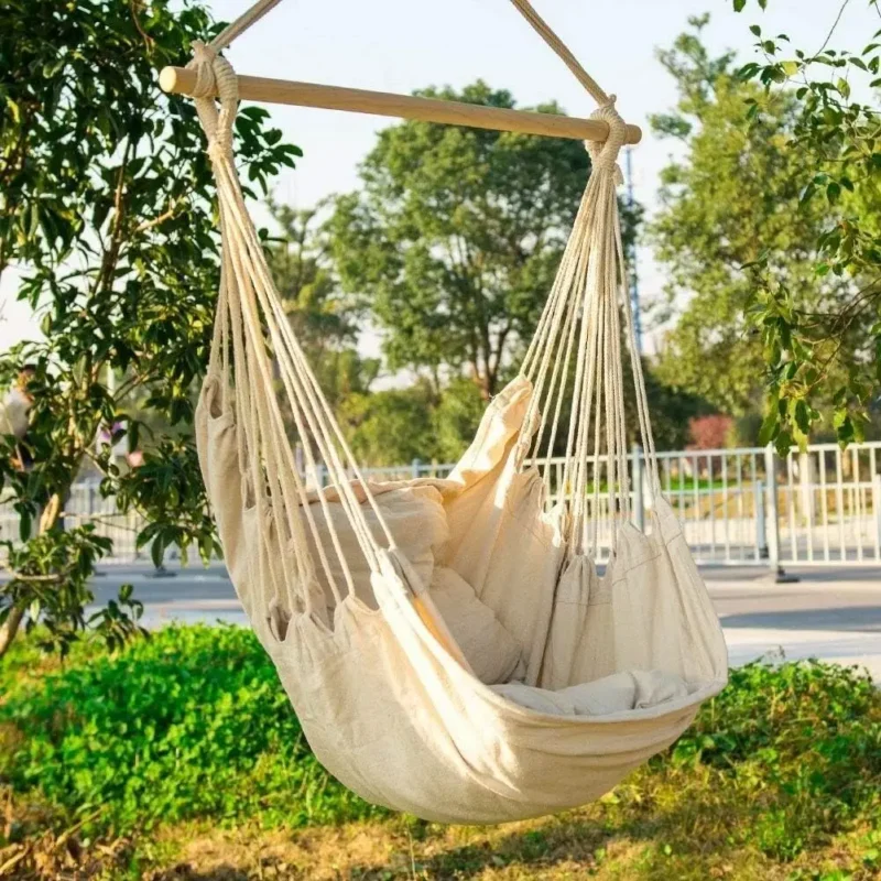 Cotton Weave Hammock Chair with Stand - 300 lbs Capacity for Indoor & Outdoor - Image 5