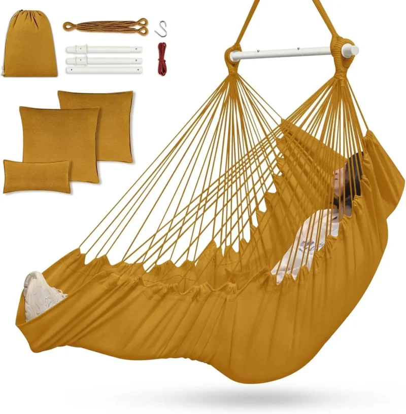 Hanging Hammock Chair with 3 Cushions & Footrest - 440 lbs Capacity for Indoor & Outdoor - Image 9