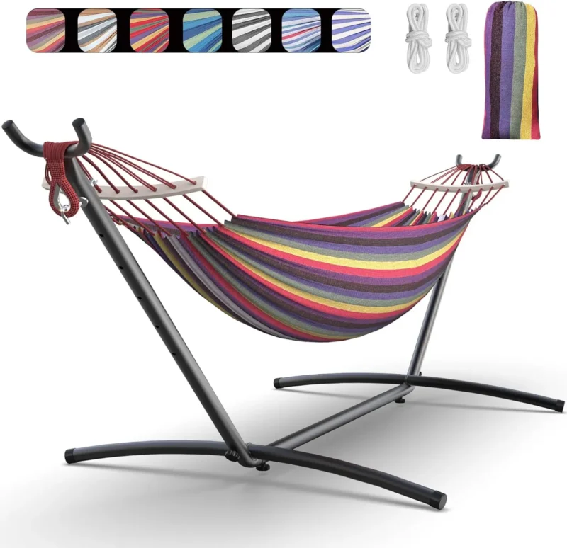 Double Hammock with Steel Stand - 600 lbs Capacity for Indoor & Outdoor Use - Image 12