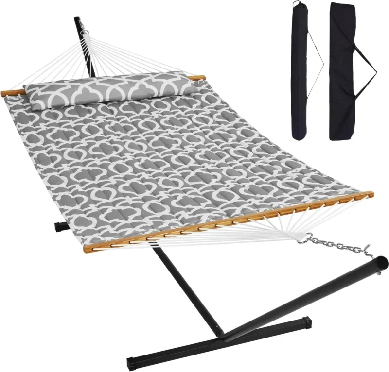 Double Quilted Hammock with Steel Stand - 480 lbs Capacity for Backyard & Patio - Image 12