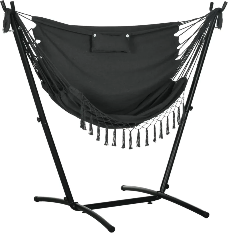 Cotton Hammock Swing Chair with Steel Stand - 330 lbs Capacity for Patio & Outdoor - Image 7