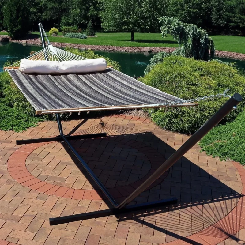 Double Quilted Fabric Hammock with Steel Stand - 400 lbs Capacity for Outdoor Patio & Backyard - Image 5
