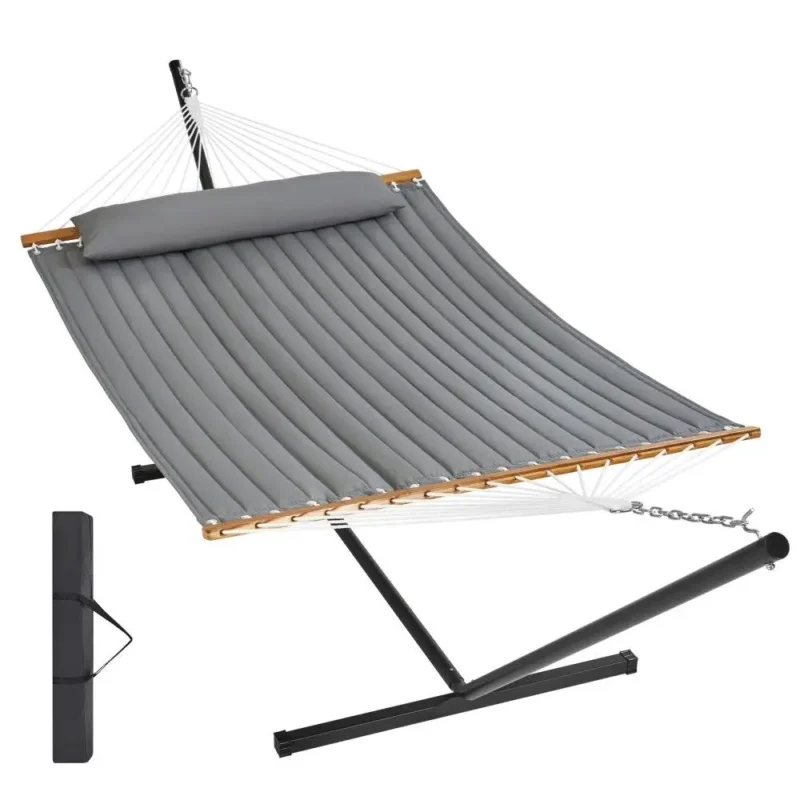 Double Fabric Hammock with Steel Stand - 480 lbs Capacity for Yard & Patio