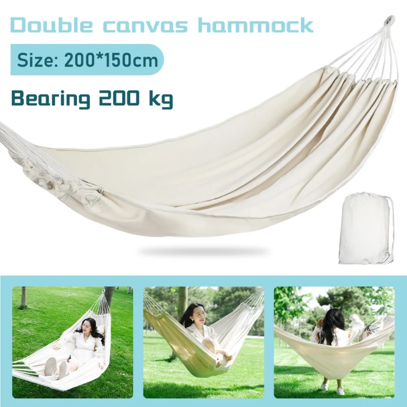 Double Canvas Camping Hammock - 450 lbs Capacity for Travel and Outdoor Lounging - Image 3