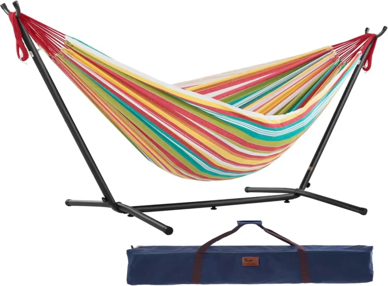 Double Cotton Fabric Hammock with Space-Saving Steel Stand - 450 lbs Capacity for Indoor & Outdoor - Image 16
