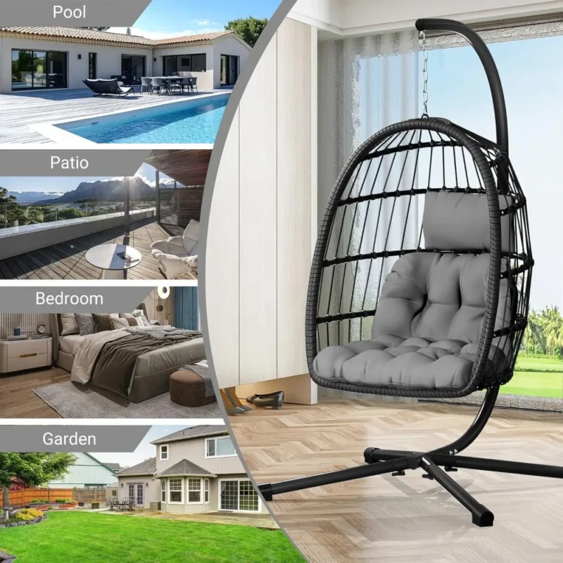 Hanging Egg Chair with Steel Stand - 300 lbs Capacity for Indoor & Outdoor - Image 6