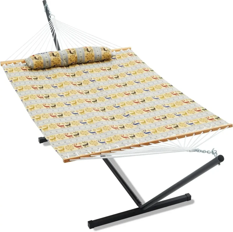 Double Jacquard Hammock with Steel Stand - 475 lbs Capacity for Backyard & Patio - Image 9