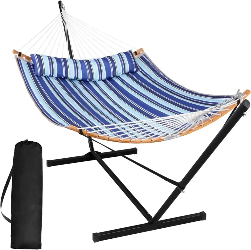 Double Fabric Hammock with Curved Spreader Bar - 450 lbs Capacity for Backyard & Patio - Image 12