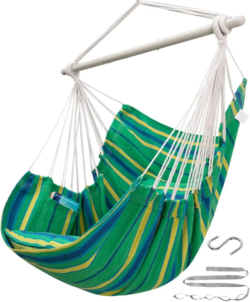 Deluxe Hanging Hammock Chair with Steel Bar - 500 lbs Capacity for Indoor & Outdoor - Image 8