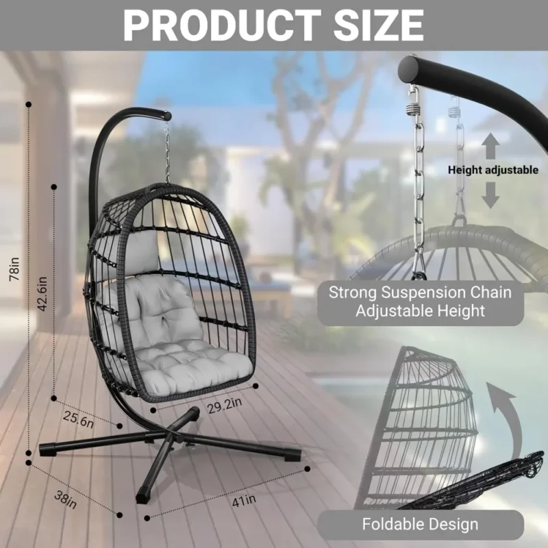 Hanging Egg Chair with Steel Stand - 300 lbs Capacity for Indoor & Outdoor - Image 4