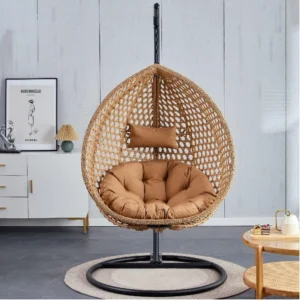Outdoor Rattan Hanging Egg Chair with Metal Stand - 65 lbs Capacity for Garden & Patio