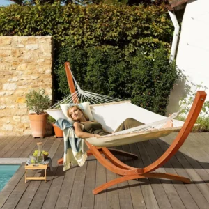 14-Foot Double Wooden Hammock with Stand - 550 lbs Capacity for Backyard Relaxation