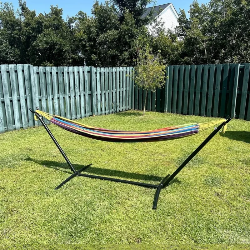 Double Fabric Hammock with Steel Stand - 450 lbs Capacity for Backyard & Patio - Image 3