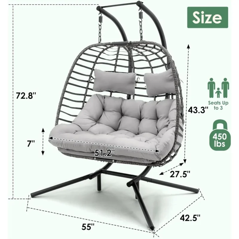Double Porch Swing Loveseat with Metal Frame - 500 lbs Capacity for Backyard Relaxation - Image 4