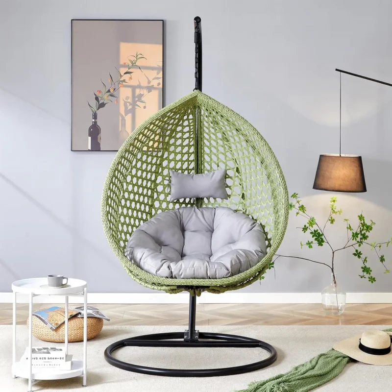 Outdoor Rattan Hanging Egg Chair with Metal Stand - 65 lbs Capacity for Garden & Patio - Image 9