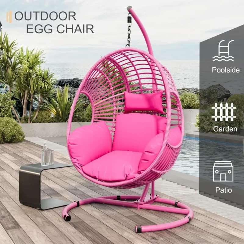 Oversized Wicker Egg Chair with Stand - 400 lbs Capacity for Indoor & Outdoor - Image 4