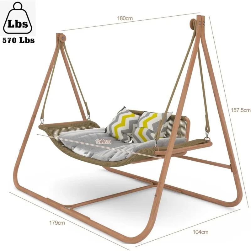 Indoor Outdoor Hammock Swing Chair with Wood-Tone Stand - 570 lbs Capacity for Patio & Living Room - Image 5