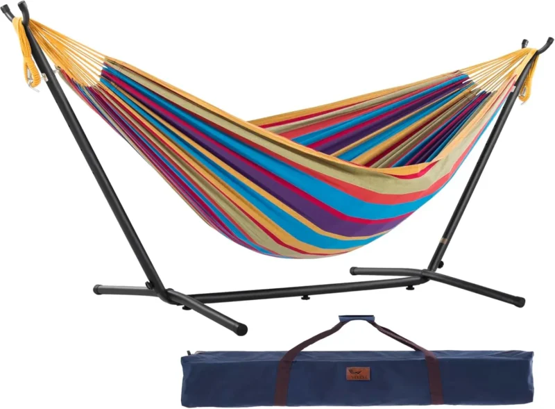 Double Cotton Fabric Hammock with Space-Saving Steel Stand - 450 lbs Capacity for Indoor & Outdoor - Image 19
