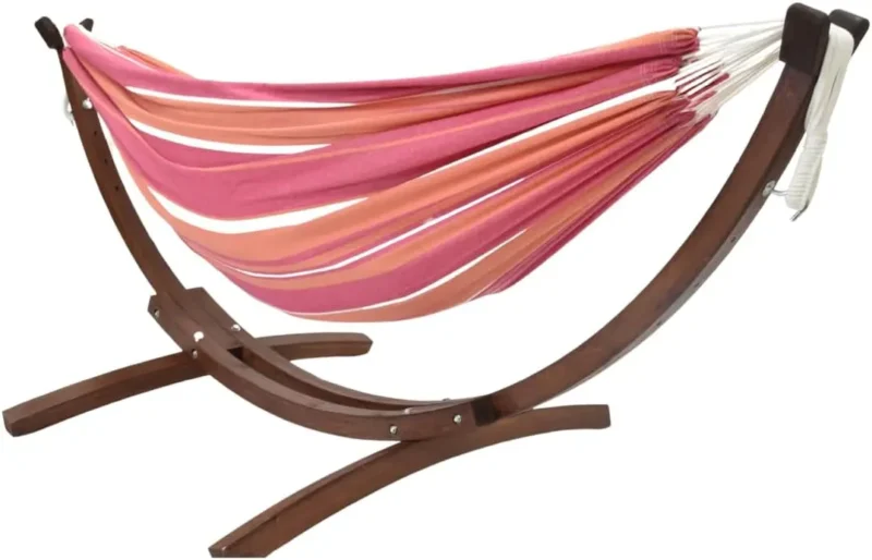 Double Cotton Hammock with Pine Arc Stand - 450 lbs Capacity for Backyard & Patio - Image 7