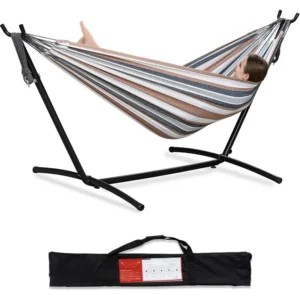Double Fabric Hammock with Steel Stand - 450 lbs Capacity for Backyard & Patio