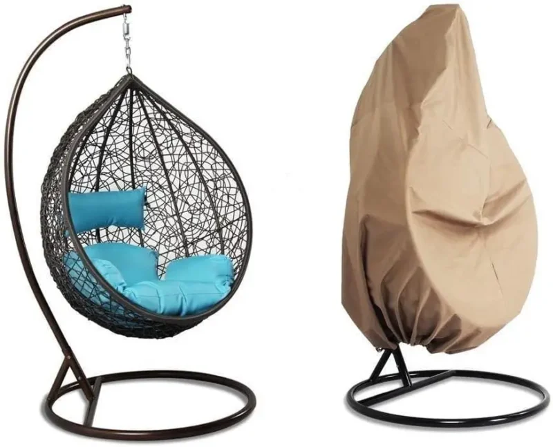 Hanging Egg Chair with Brown Cushion and Stand - 350 lbs Capacity for Patio & Garden - Image 10