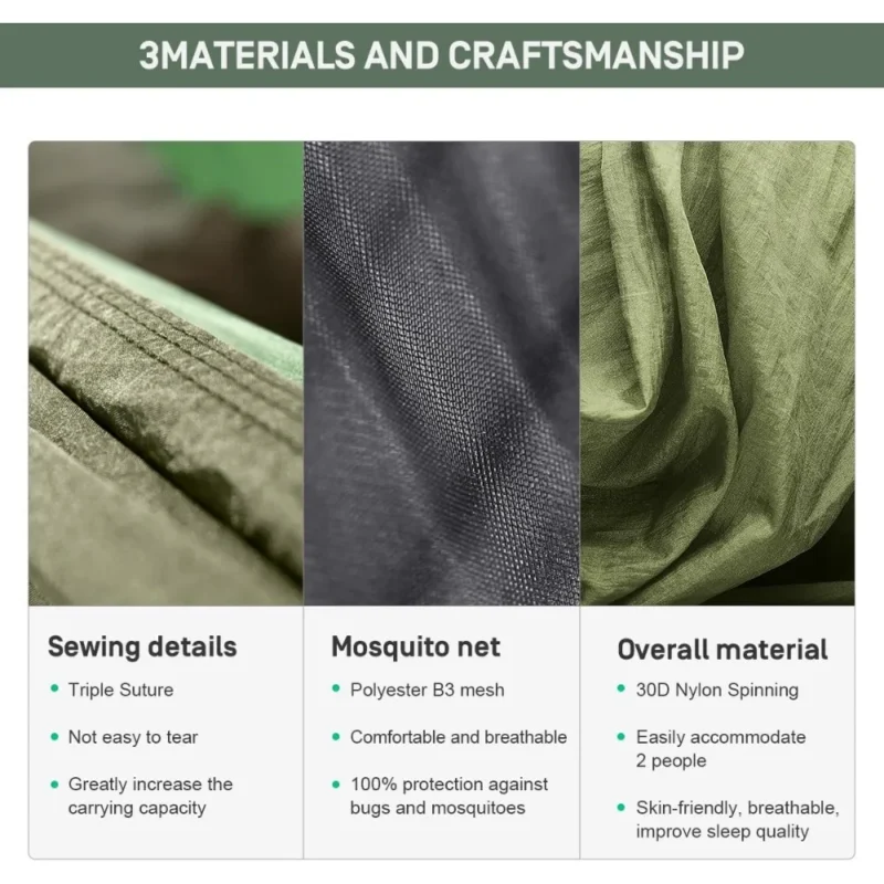 3-in-1 Portable Hammock with Mosquito Net - 250 lbs Capacity for Camping & Travel - Image 4