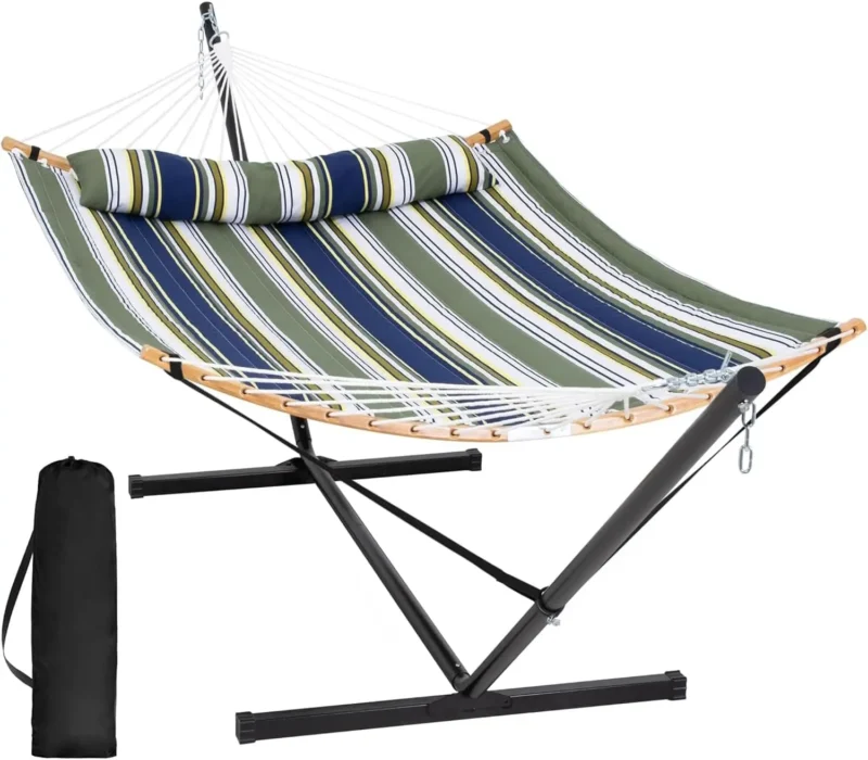 Double Fabric Hammock with Curved Spreader Bar - 450 lbs Capacity for Backyard & Patio - Image 8