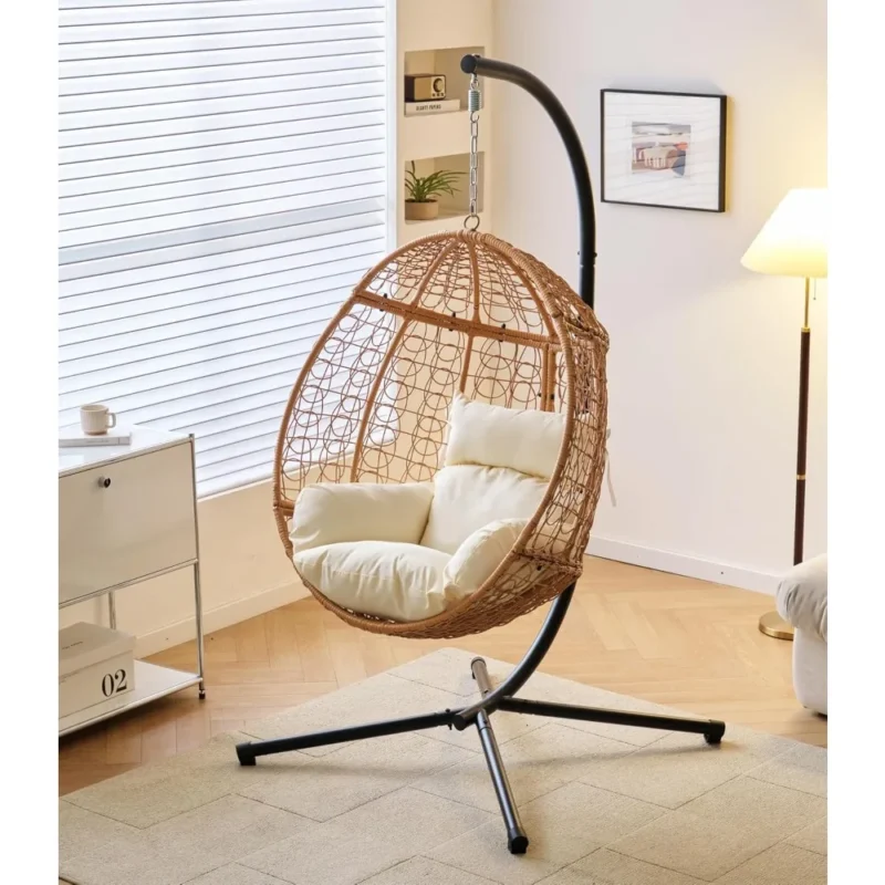 Wicker Rattan Hanging Egg Chair with Stand - 350 lbs Capacity for Indoor & Outdoor - Image 3