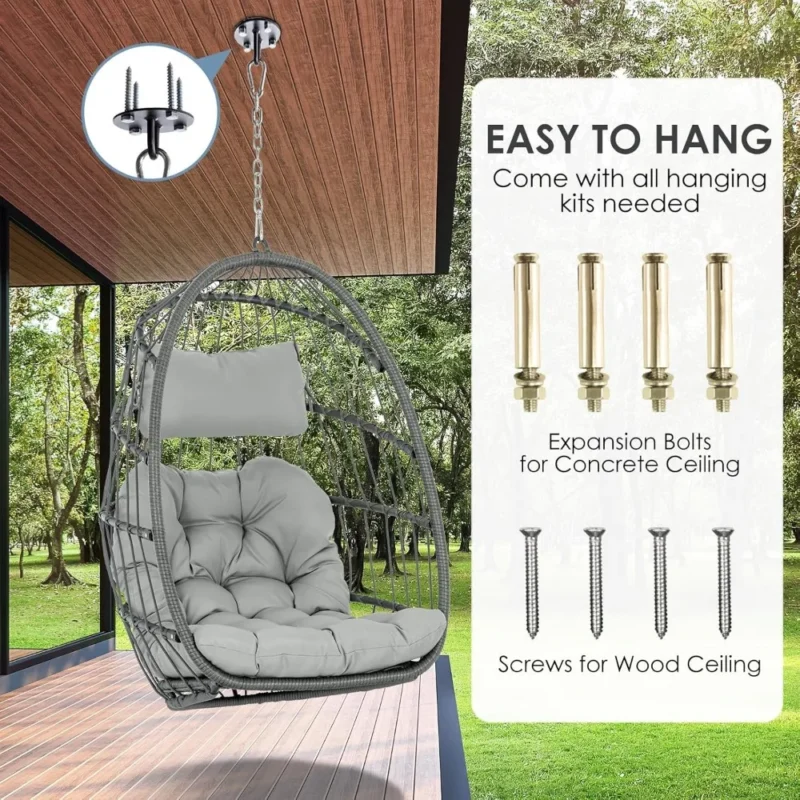 Foldable Egg Chair Hammock with Hanging Chain - 300 lbs Capacity for Indoor & Outdoor Use - Image 6