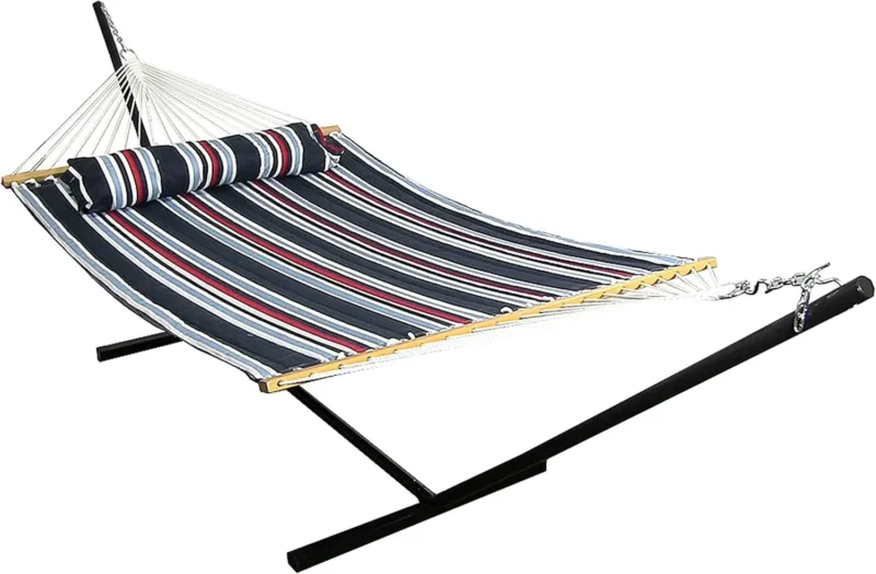 Double Quilted Fabric Hammock with Steel Stand - 400 lbs Capacity for Outdoor Patio & Backyard - Image 9